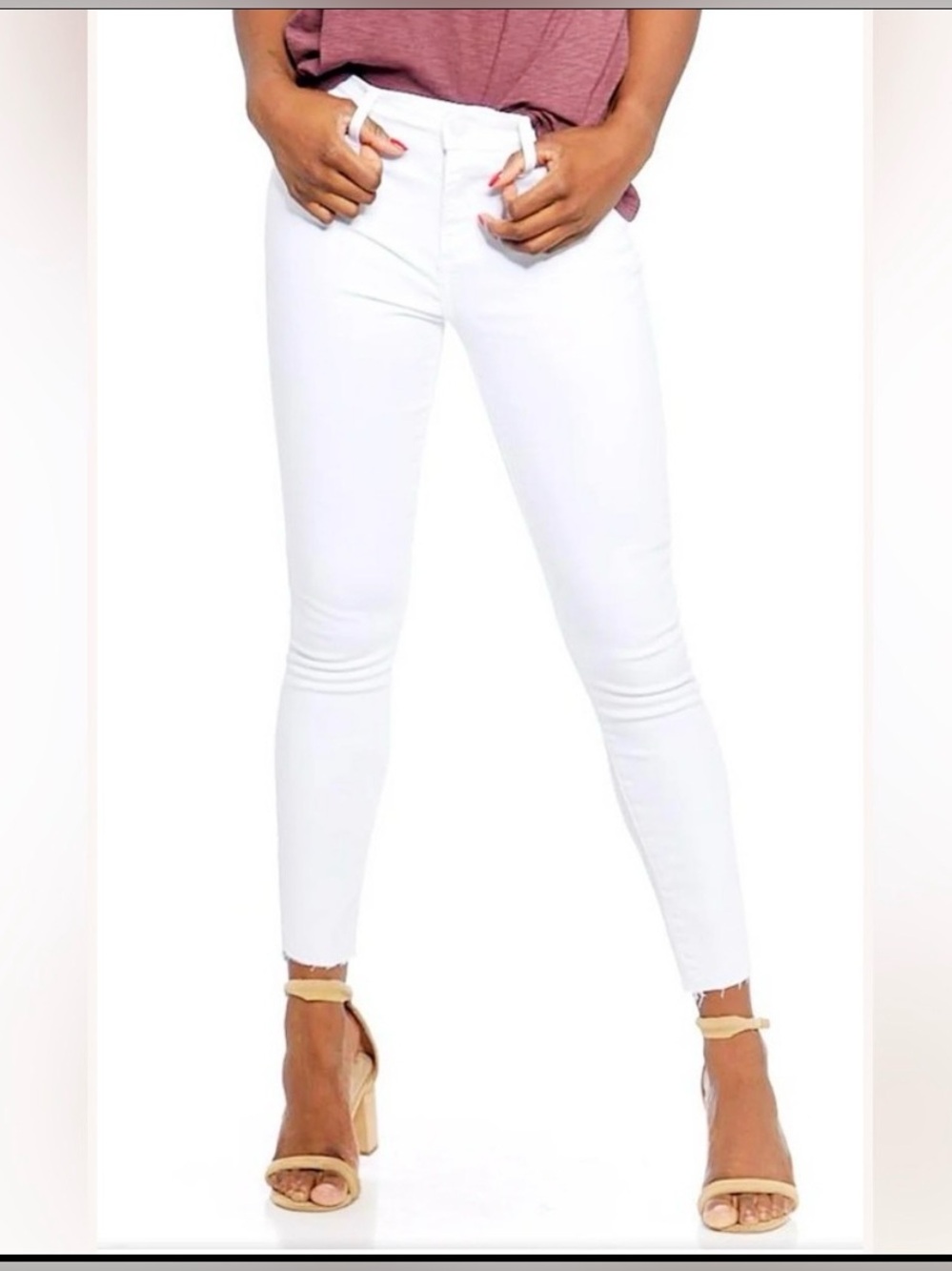 SPANX Slimming Distressed White Stretch Pull On Skinny Jeans Pockets X-large NEW